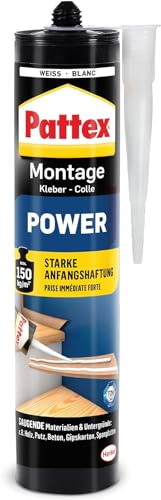 Pattex Montagekleber Power, Baukleber mit starker Anfangshaftung, Kraftkleber für saugende...