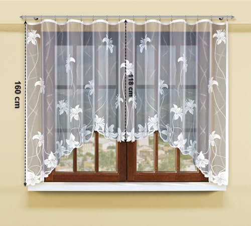 Birsppy Haft® Gardine; Store; Vorhang transparent, elegant weiß, Kräuselband 160x300 cm