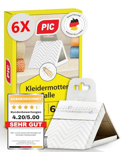 PIC Kleidermottenfalle Mottenschutz für Kleiderschrank, 6 Stück Mottenfalle für Kleidermotten,...