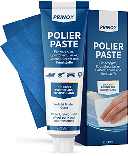 PRINOX® 150ml Polierpaste inkl. Profi Poliertuch I Politur für Acrylglas, Epoxidharz, Lacke,...