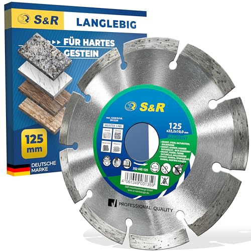 S&R Diamant-Trennscheibe Industrie-Qualität, Trennscheibe 125 x 22,23 mm zum Schneiden von Granit,...