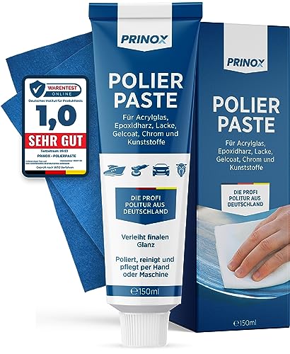 PRINOX® 150ml Polierpaste inkl. Profi Poliertuch I Politur für Acrylglas, Lacke, Gelcoat gfk,...