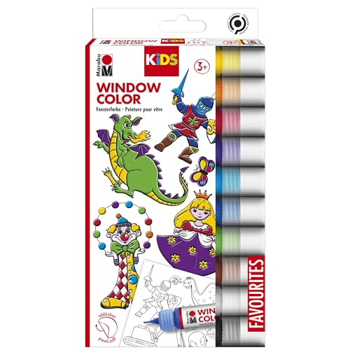 Marabu 0306000000100 - Kids Window Color Set mit 10 x 25 ml Farbe und Malvorlage A4 mit 18 Motiven,...