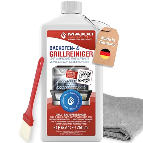 Maxxi Clean | Backofen,- und Grillreiniger Kombiset | 1x 750 ml Gel, 1x Pinsel und 1x Microfasertuch...